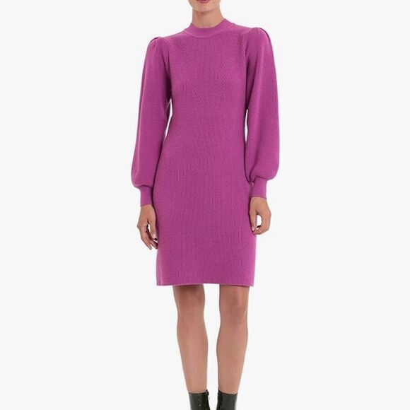 Donna Morgan Raspberry Pink Puff Sleeve Sweater Dress | Size M - Picture 1 of 12